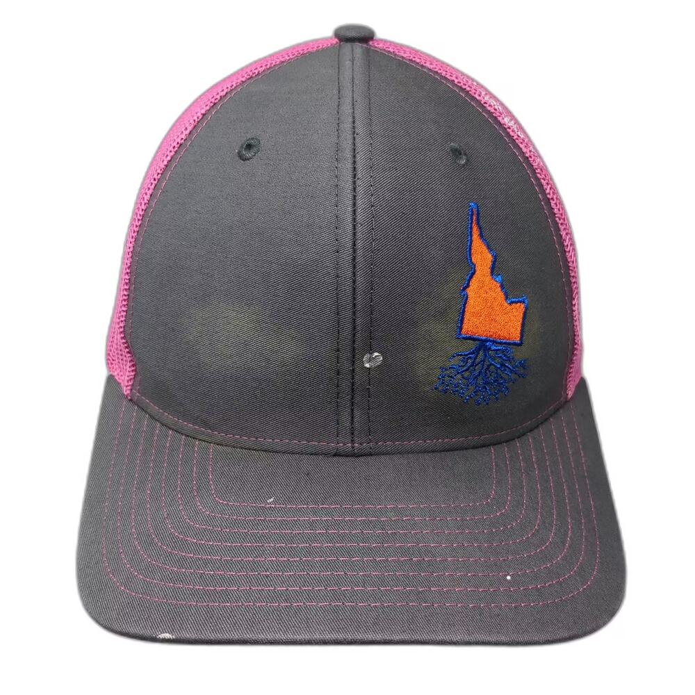 WYR Richardson Trucker Hat Gray Pink Idaho State Roots One Size Mesh Adjustable